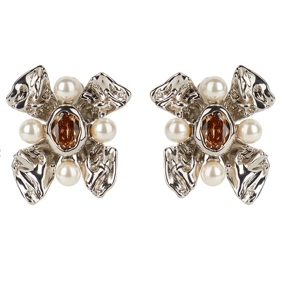 Alexis Bittar Byzantine Flower Pearl Clip Earrings